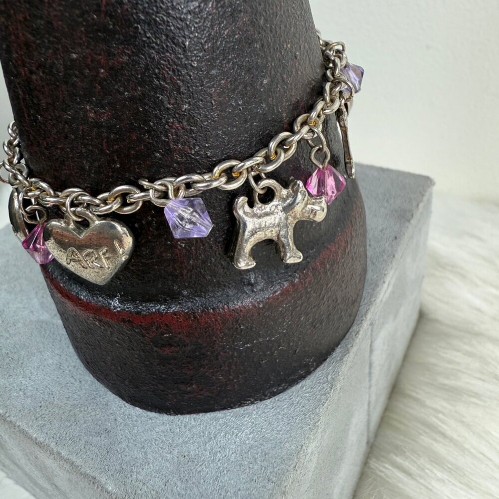 Dog Theme Charm Bracelet Silver Tone Bead Dangle 7"
